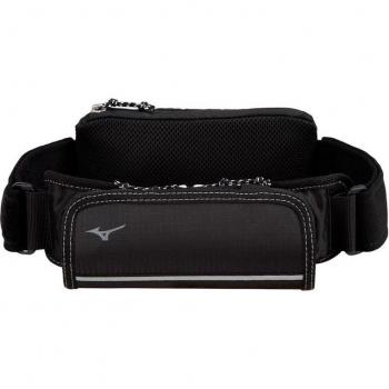 Riñonera de running Mizuno Bottle Waist Pouch Negro - Riñonera ligera y ajustable, diseñada para corredores, con capacidad para botellas de agua, material resistente al agua, múltiples compartimentos para almacenamiento seguro, reflectante para