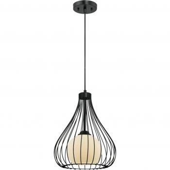 Lámpara colgante Westinghouse 6205140, negro mate, diseño de jaula en forma de bola con detalles en cristal
