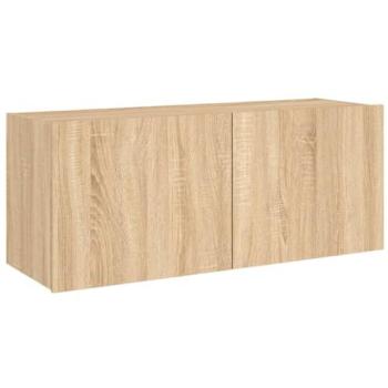 Mueble TV Multimedia Montaje en Pared con Luces LED Roble Sonoma 100x35x41 cm Marrón