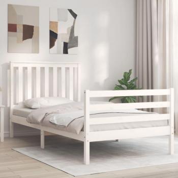 Cama con cabecero de madera maciza blanca 100x200 cm