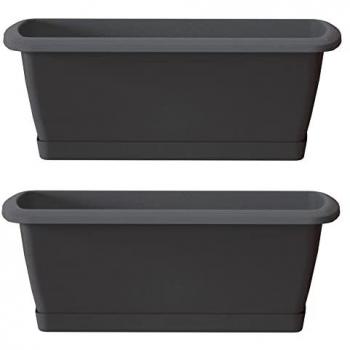 Pack de 2 Jardinera Respana Antracita 49x18,4x14,5 cm con Soporte de Plástico