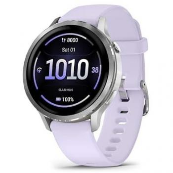 Garmin Venu 4 - Smartwatch 41 mm, Plata con Correa de Silicona Lila, Pantalla AMOLED, GPS Integrado, Autonomía de 10 Días