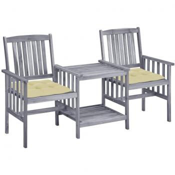 Acacia Wood Garden Chairs with Cushions and Tea Table