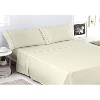 Es-Tela - Juego de sábanas liso con biés, color piedra, cama de 150 cm