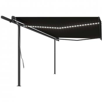 Toldo retráctil manual con LED gris antracita 5x3 cm