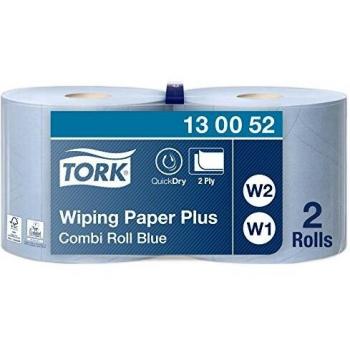 Tork 130052 Papel de secado extra Premium/Paños de limpieza compatibles con el sistema W1 y W2 / 2 x bobinas / 2 capas/Azul