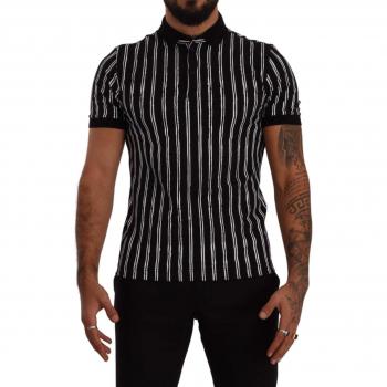 Dolce & Gabbana Black White Striped Polo Short Sleeve T-shirt - IT48 | M