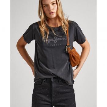 Camiseta Pepe Jeans Hailey con logo de strass y manga corta para mujer
