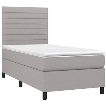 Cama box spring con colchón y luces LED, tela gris claro, 80x200 cm