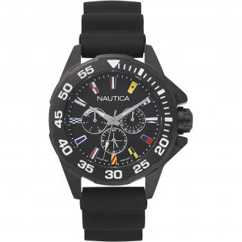 Reloj de Pulsera Nautica Mod. Miami Flags - Resistente al Agua 10 ATM - Caja de Acero Inoxidable - Correa de Silicona - Movimiento de Cuarzo - Diámetro 44mm