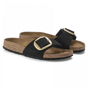 Birkenstock Madrid Big Buckle Women's Nubuck Slide Sandals in Black