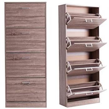 Zapatero de Madera DM Marrón Estrecho 60x24x153cm con 4 Puertas Desmontable y Multifuncional para Recibidor o Dormitorio