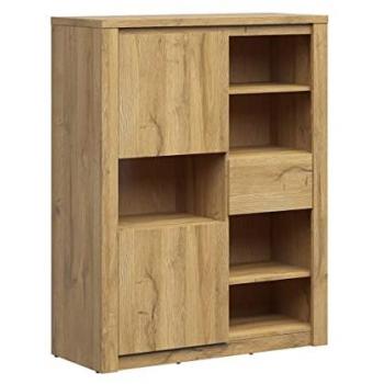 Aparador alto beige de madera con 2 puertas y 1 cajón