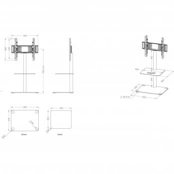 Soporte Universal para TV VESA Alani con Estante de Cristal de Seguridad ESG, Medidas: 100 cm (Alto) x 60 cm (Ancho) x 45 cm (Profundo)