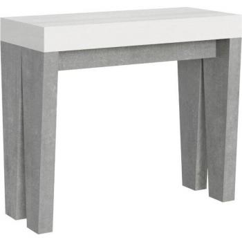 Consola extensible 90x40/300 cm Spimbo Mix Tapa Fresno Blanco - Estructura Cemento