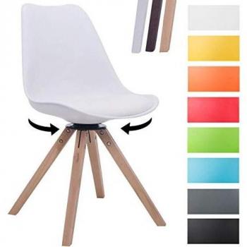 Silla de Visitas Troyes Giratoria Tapizada en Cuero PU con Base de Madera Blanco Natural