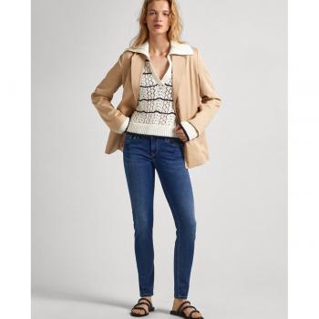 Jeans pitillo de mujer Pepe Jeans Soho Azul con tiro medio y efecto desgastado