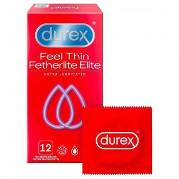 Preservativos Durex Fetherlite Elite Ultra Cienos y Extra Lubricados, 12 Unidades