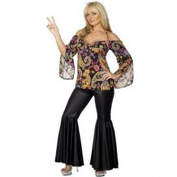 Disfraz de Hippy para Mujer con Top Estampado y Pantalones de Campana - Talla S