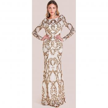 Goddiva Cream Sequin Cowl Back Maxi Dress