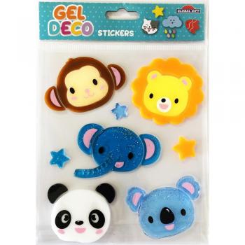 Pegatinas gel deco caras animales Global Gift azul
