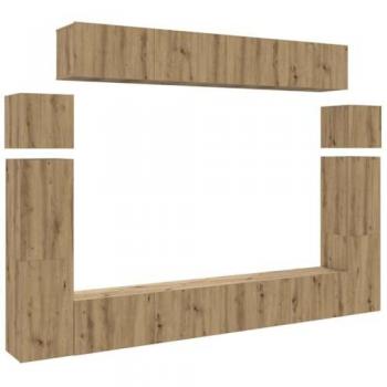 Juego de Muebles para TV de Pared 8 Piezas en Madera Compensada Artesanal Color Roble