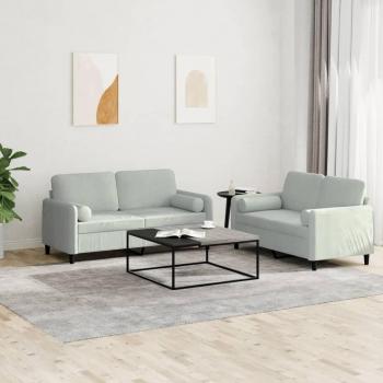 Juego de 2 sofás en terciopelo gris claro con almohadas