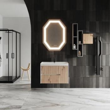 Mueble de Baño Suspendido 80cm Frontal Roble Dorado Canalé Cortina