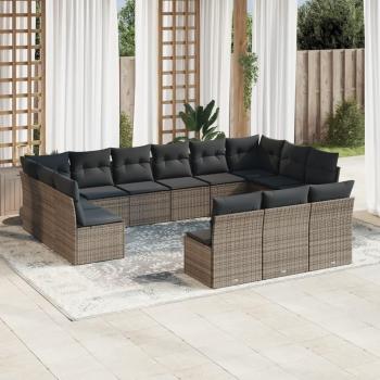 13-Piece Grey Poly Rattan Garden Sofa Set with Cushions