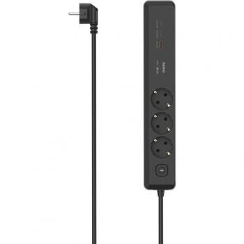 Regleta Hama 3 Enchufes USB-C/A 100W PD con Interruptor 1.4 m Negra y Gris