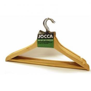Jocca - Set de 8 perchas de madera resistente | 44x16x1,1cm | Gancho cromado | muescas antideslizantes