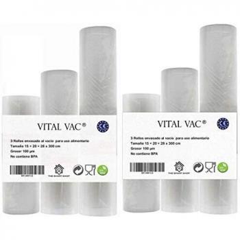 Rollos de Envasado al Vacío VITAL VAC - 6 unidades, Goffrato, Reutilizables, 300 cm (15+20+28) - Para Conservación, Congelación y Cocción Sous Vide