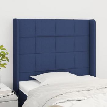 Cabecero de tela azul con orejas 103x16x118/128 cm