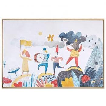 Lienzo cuadro de pared infantil Bibbiena 63 x 93 cm con marco MDF sintético y personajes de aventuras multicolor