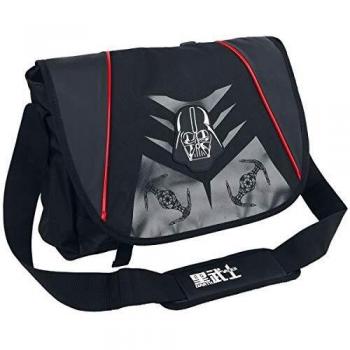 Star Wars A New Hope Classic Darth Vader Mask Badge with Tiefighter Design Messenger Bag, Unisex, Black/Red
