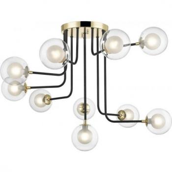Plafón Remy Negro 10 bombillas 56cm con 10 luces, diseño moderno, acabado en negro y dorado