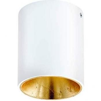 Plafón LED Polasso, 1 luz, módulo LED intercambiable, metal blanco y dorado, diámetro 10 cm