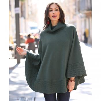 VENCA Poncho Cuello Alto en canalé Mujer by Vencastyle - 019179,Verde Botella,3XL