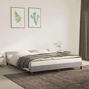 Cama solar sin colchón de terciopelo gris claro 160x200 cm con estructura de cama y cabecero en terciopelo gris claro