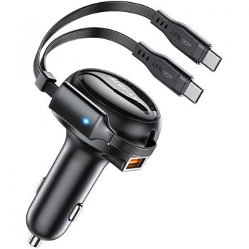 Cargador de coche Acefast B13, 53W, 2xUSB-C con cables retráctiles (negro)