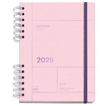 Agenda Anual 2025 Miquelrius 155x213 mm Wire O Semana Vista Rosa Catalán con Cierre de Goma y Papel Sostenible