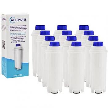 Lote de 12 cartuchos filtrantes AllSpares para cafeteras Delonghi - Smeg - Solis, compatible con DLSC002 y ECWF01