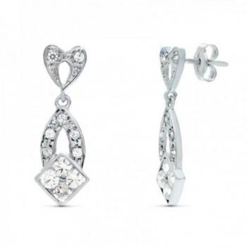 Pendientes largos de oro blanco 18k para mujer con circonitas lisas y presión