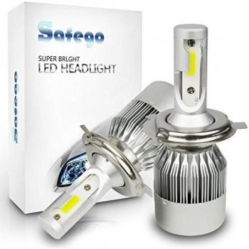 Safego Bombilla H4 LED Coche, 2x 8000LM H4 Hi/Lo LED Faros Delanteros Bombillas, Faros Reemplazo de Halógena y Kit Xenón H4, Lámpara Luz 6500K Blanca 12V-24V, Garantía de 1 años