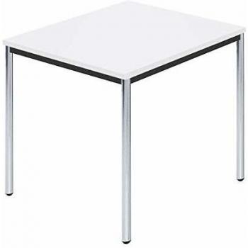 Mesa rectangular de tubo redondo cromado 800 x 800 mm blanca - Kaiserkraft