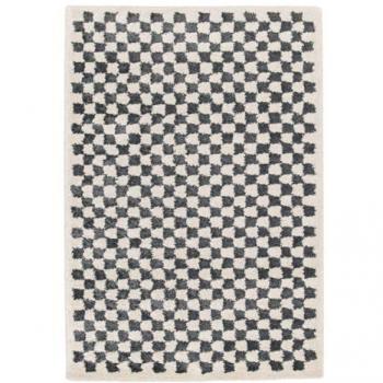 Alfombra de interior shaggy en damero azul oscuro y crema, Taylor, 230x160x3 cm