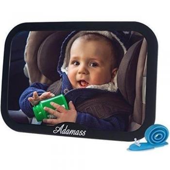 Espejo retrovisor de bebé para el coche Adamass, Tope de puerta incluído - Mantenga un ojo en su bebé en el asiento trasero sin esfuerzo - Instalación fácil & Diseño convexo para una vista de 360° en su bebé - Irrompible & Seguridad comprobada - E