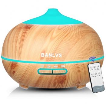BANLVS Humidificador Aromaterapia Ultrasónico 400ML, Difusor de Aceites Esenciales de 7-Color LED y 4 Temporizador, Humidificador Aromaterapia para Bebé Oficina Dormitorio