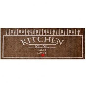 Alfombrilla LifeStyle 100611 Menú con amor, alfombra antideslizante y lavable, ideal para el armario, la cocina o el dormitorio, 67 x 170 cm, marrón / beis