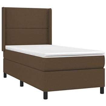 Cama box spring colchón y luces LED tela marrón oscuro 90x200cm